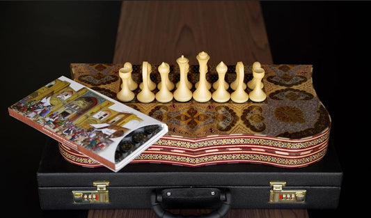 Shabahang – Luxury Chess & Backgammon Set with Shamseh Motifs and Shell Finish