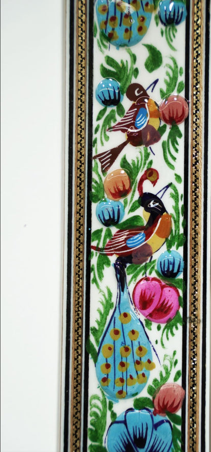 Hand-Painted Mirror with Relief Enamel Frame – Bird & Bloom Design (50×40.5 cm) Blue Flowers