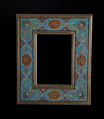 Handmade Tazhib Mirror – Turquoise| 28×23 cm