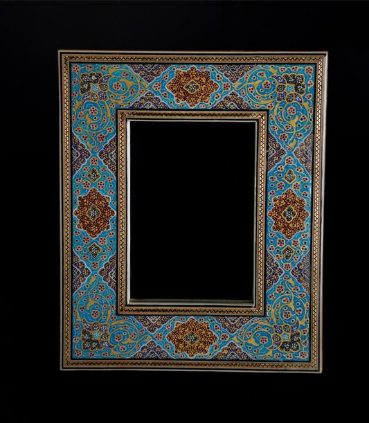 Handmade Tazhib Mirror – Turquoise| 28×23 cm