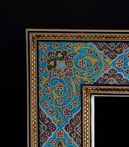 Handmade Tazhib Mirror – Turquoise| 28×23 cm