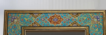 Handmade Tazhib Mirror – Turquoise | 34×28 cm