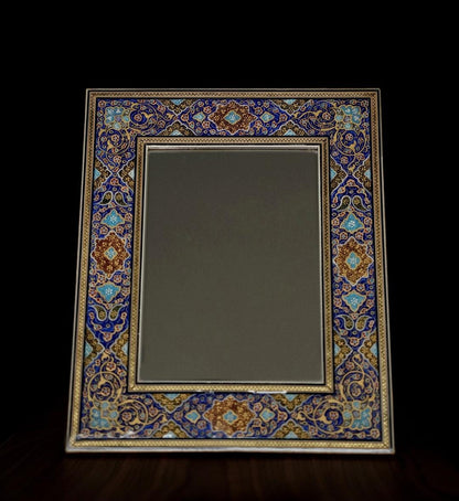 Handmade Tazhib Mirror – Indigo | 34×28 cm