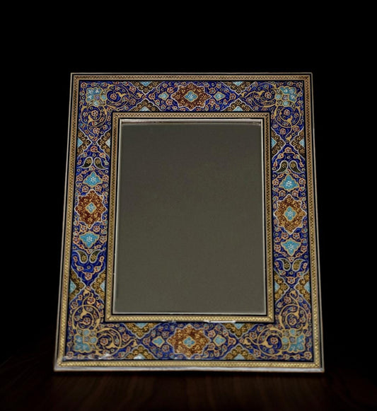 Handmade Tazhib Mirror – Indigo | 34×28 cm