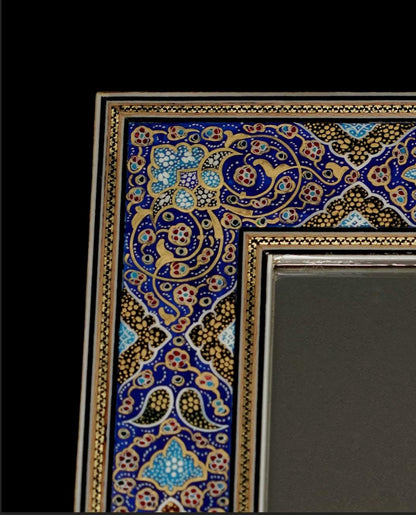 Handmade Tazhib Mirror – Indigo | 34×28 cm
