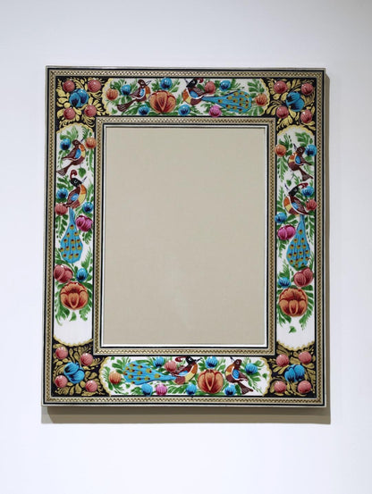 Hand-Painted Mirror with Relief Enamel Frame – Bird & Bloom Design (34x28cm) Orang and Pink