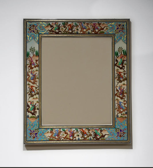 Handmade Polo Scene Mirror – Turquoise| 40×34.5cm