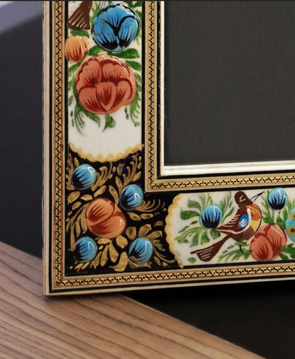 Hand-Painted Mirror with Relief Enamel Frame – Bird & Bloom Design (40.5×34.5cm) Blue flowers