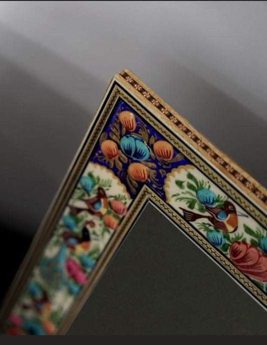 Hand-Painted Mirror with Relief Enamel Frame – Bird & Bloom Design (40.5×34.5cm) Orange flowers