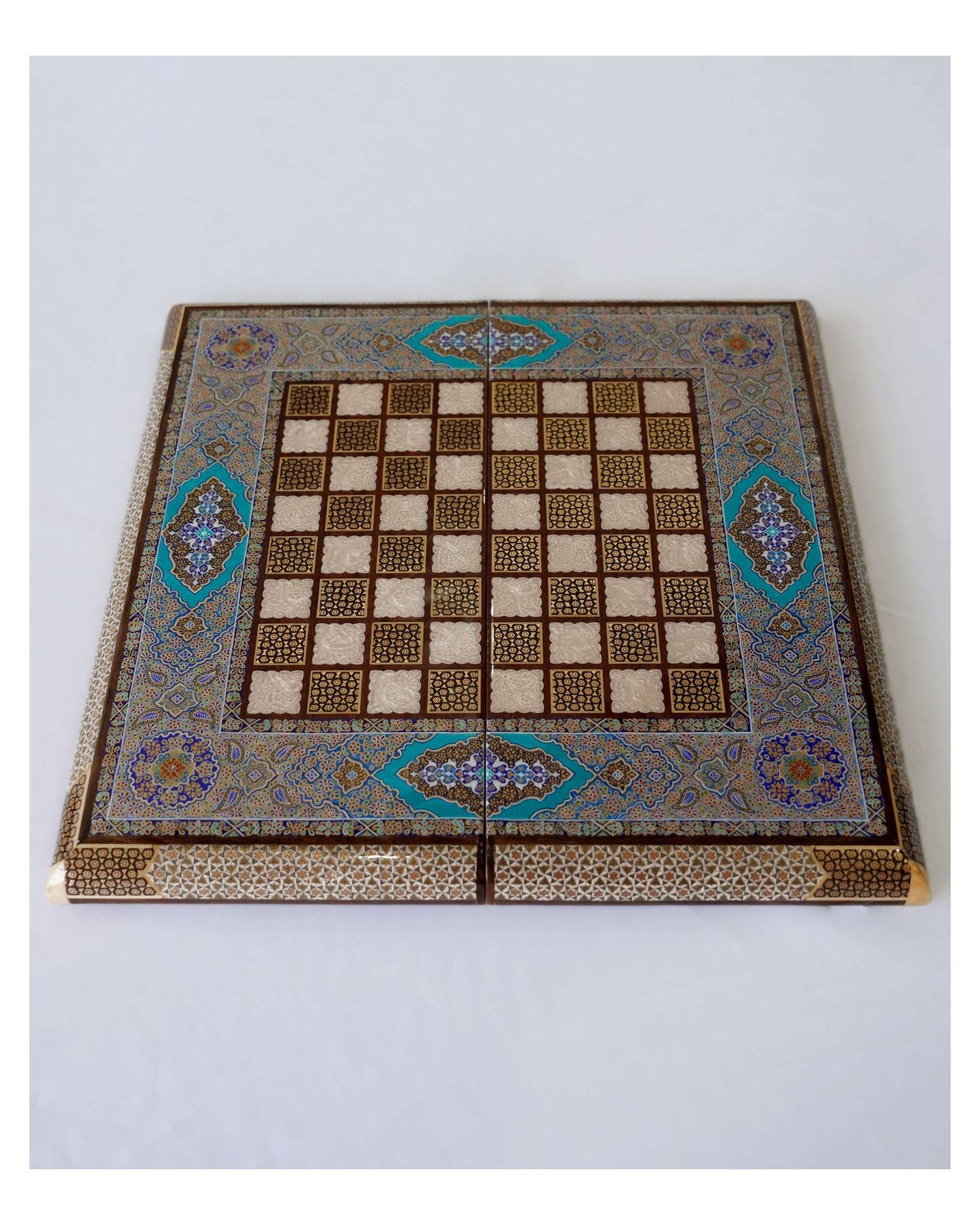 khatam chess & backgammon set – turquoise edition – luxury handcrafted art by pilardi