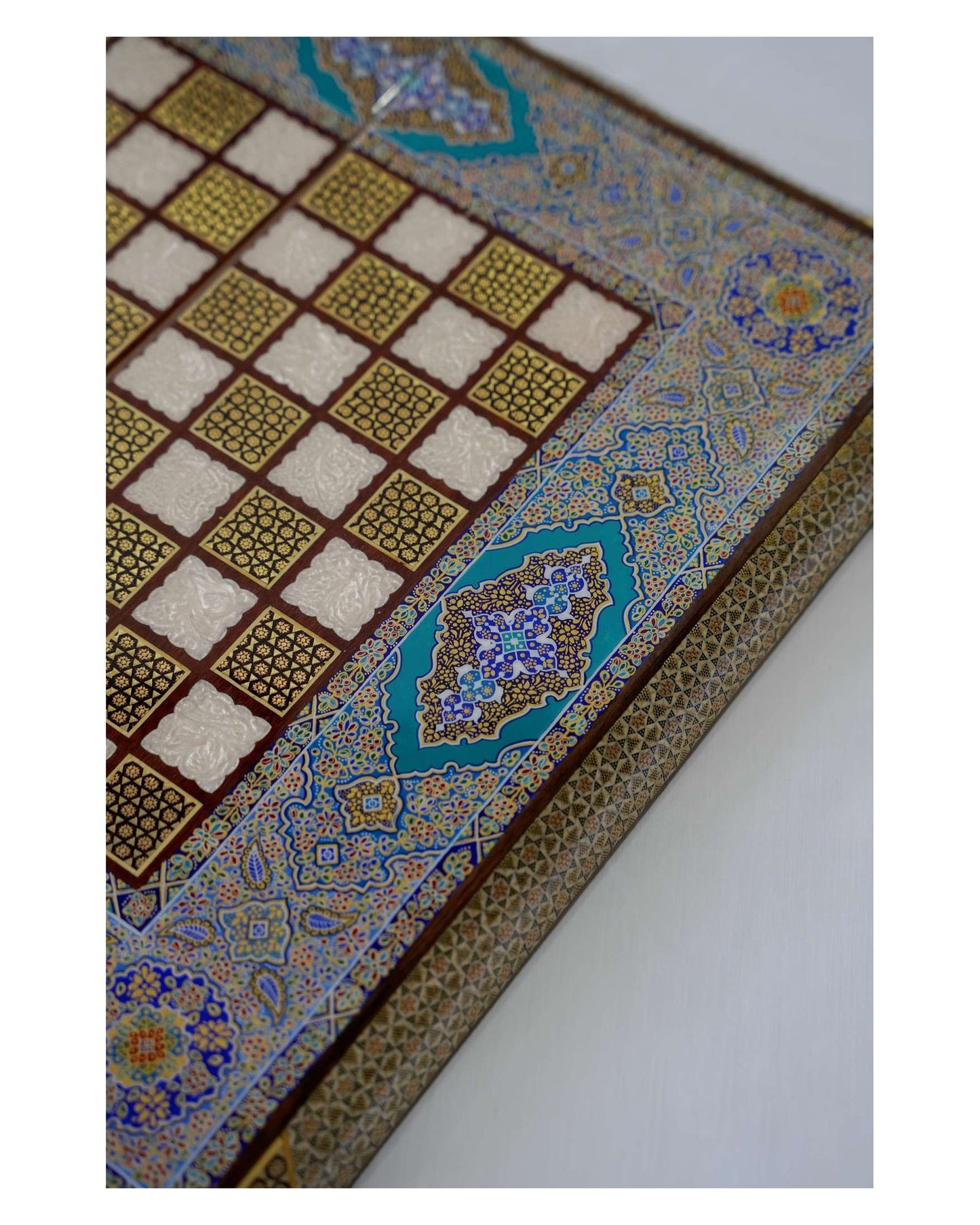 khatam chess & backgammon set – turquoise edition – luxury handcrafted art by pilardi