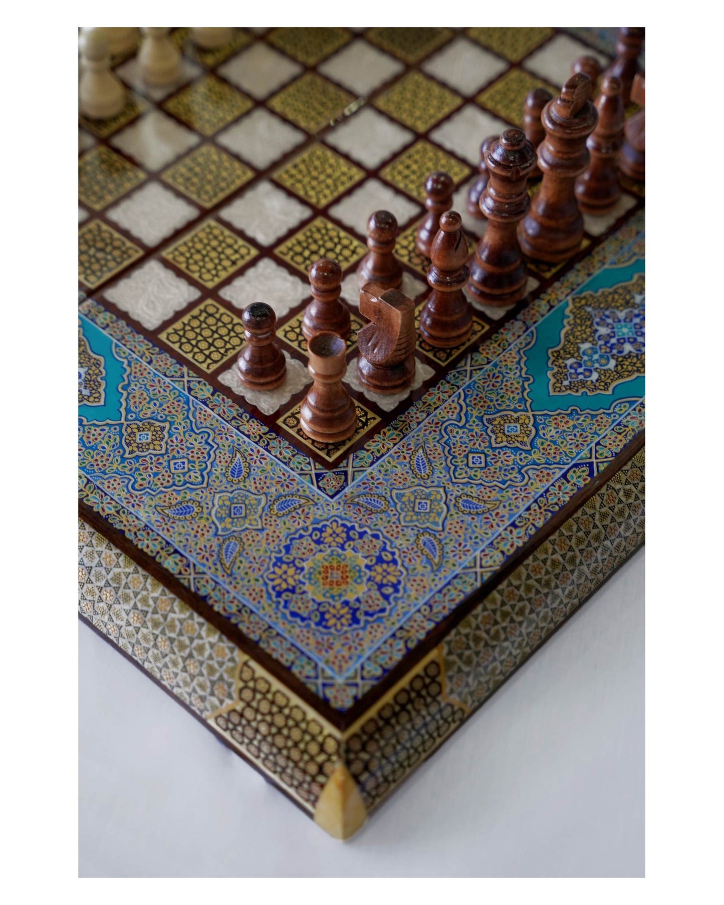 khatam chess & backgammon set – turquoise edition – luxury handcrafted art by pilardi