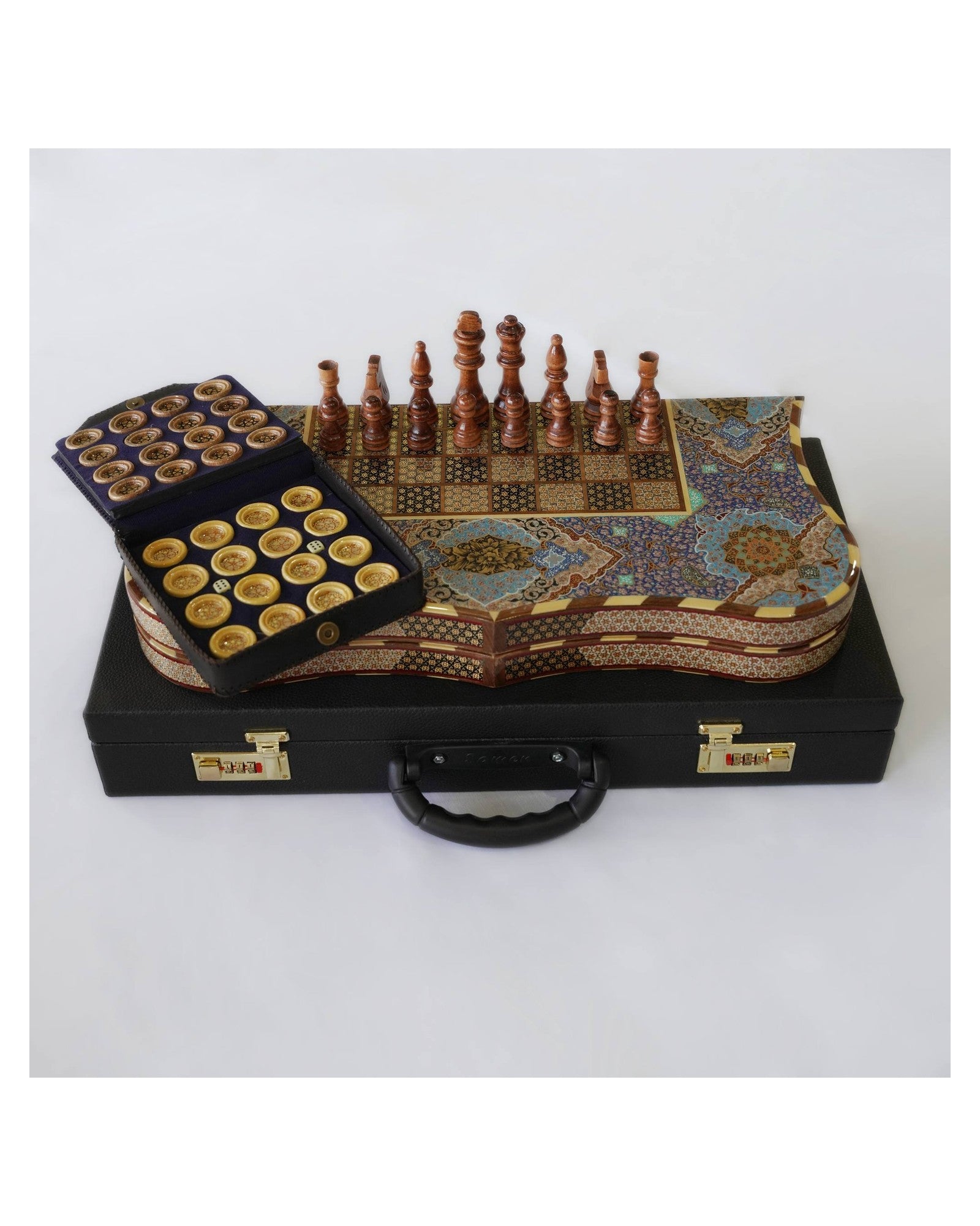 Tazhib Chess & Backgammon Set – Turquoise – Luxury Handcrafted Art by Pilardi