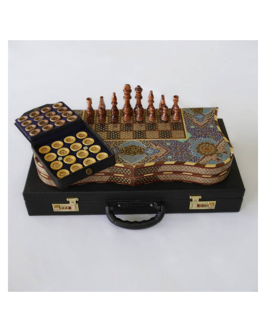 Tazhib Chess & Backgammon Set – Turquoise – Luxury Handcrafted Art by Pilardi