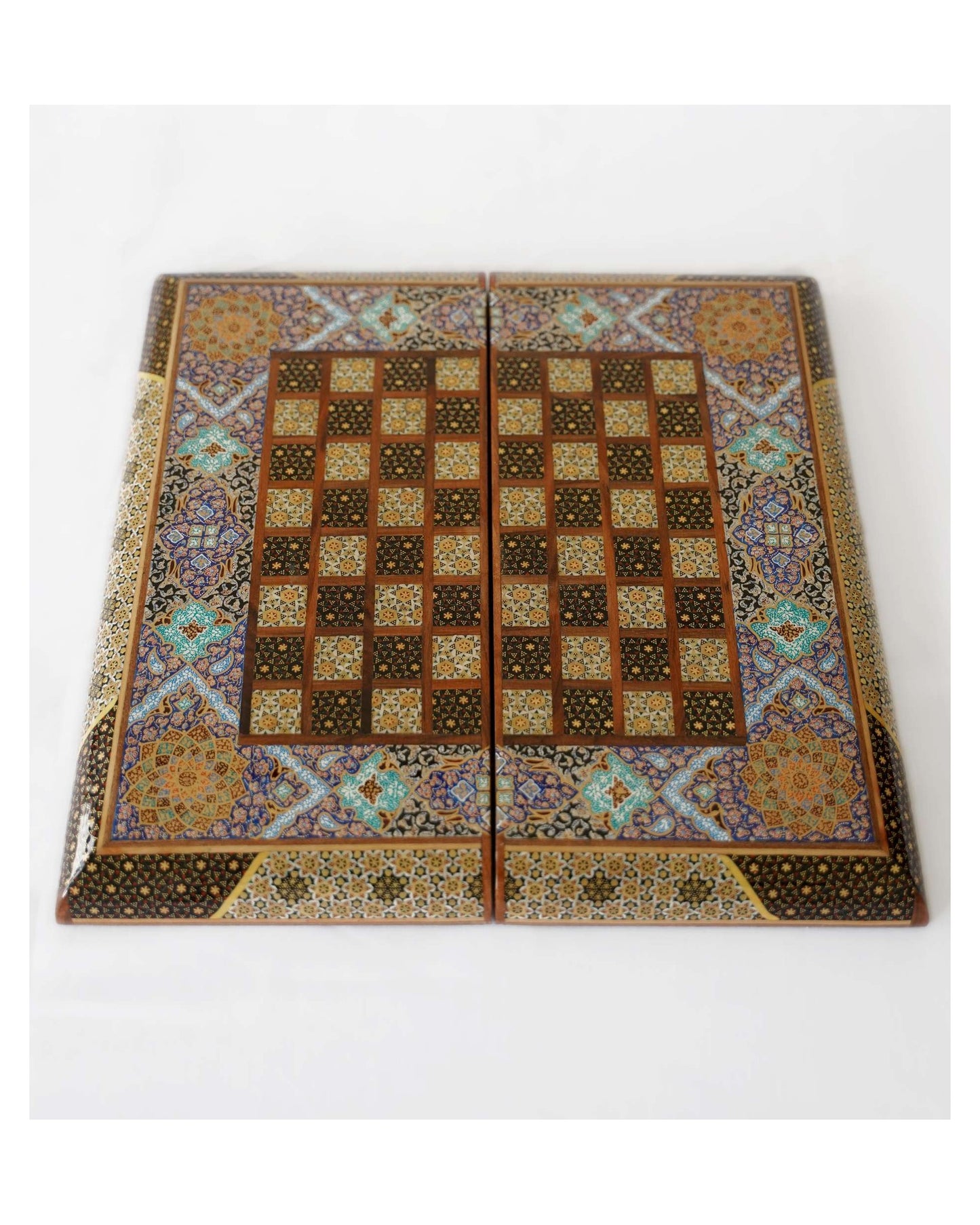 compact khatam & tazhib chess & backgammon set – 34 cm – luxury handcrafted art by pilardi