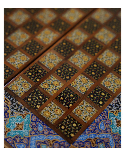 Compact Khatam & Tazhib Chess & Backgammon Set – 34 cm – Luxury Handcrafted Art by Pilardi