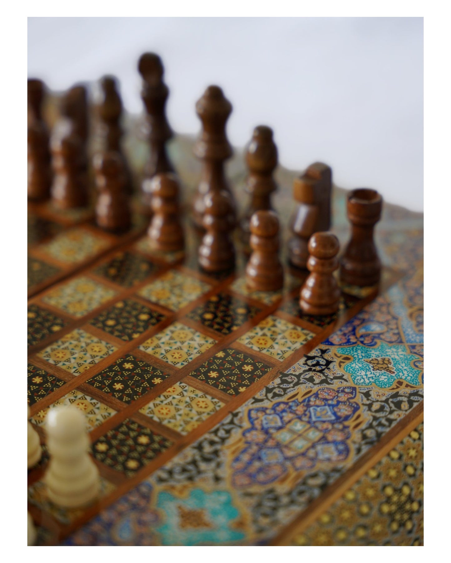 compact khatam & tazhib chess & backgammon set – 34 cm – luxury handcrafted art by pilardi