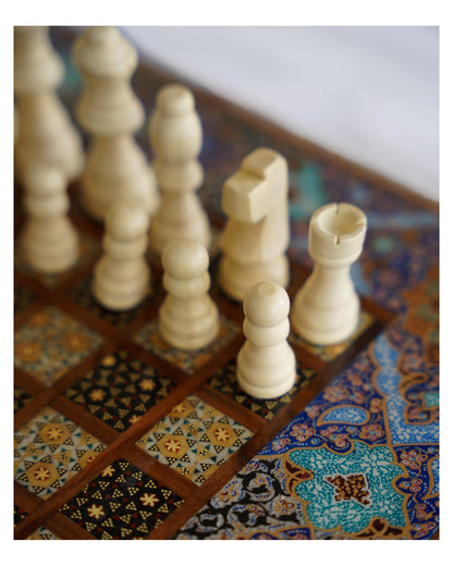 Compact Khatam & Tazhib Chess & Backgammon Set – 34 cm – Luxury Handcrafted Art by Pilardi