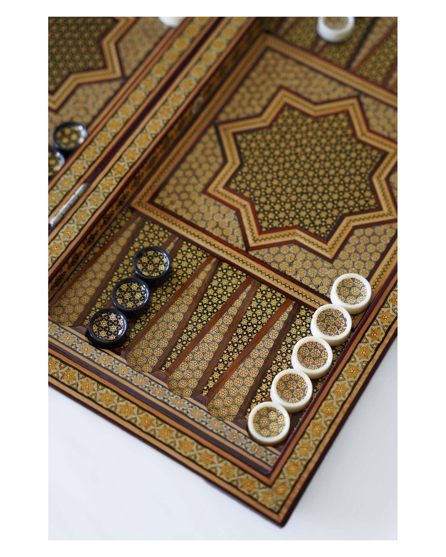 khatam chess & backgammon set – golden edition – luxury handcrafted art by pilardi