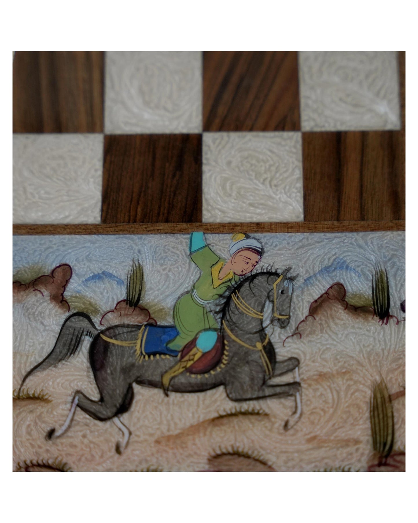 hand-painted polo chess & backgammon set – luxury handcrafted art by pilardi