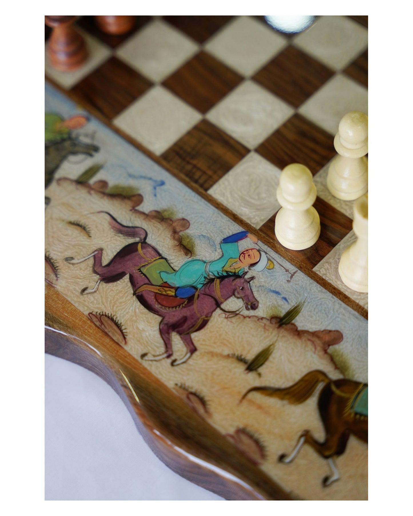 hand-painted polo chess & backgammon set – luxury handcrafted art by pilardi
