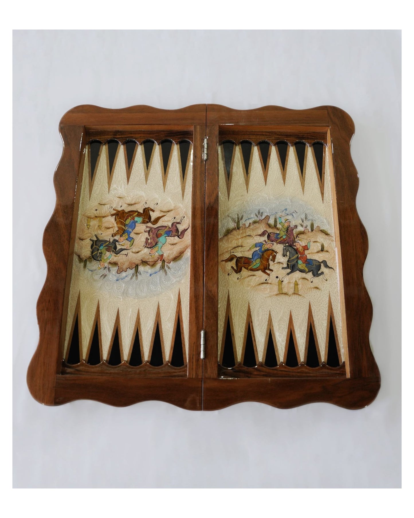 hand-painted polo chess & backgammon set – luxury handcrafted art by pilardi