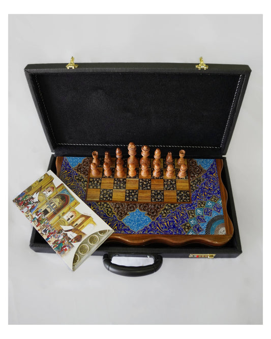 Tazhib Chess & Backgammon Set – Indigo – Luxury Handcrafted Art by Pilardi