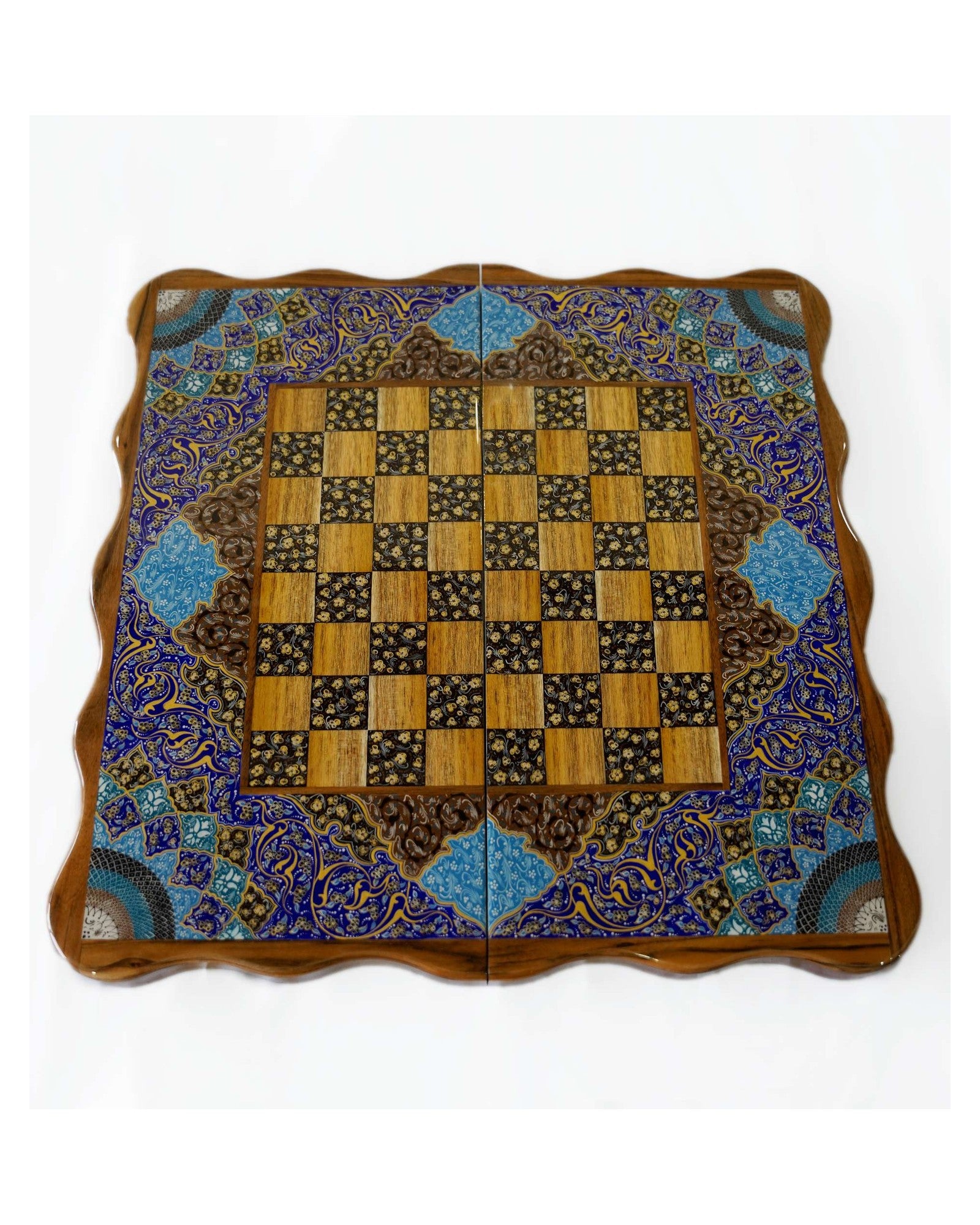 Tazhib Chess & Backgammon Set – Indigo – Luxury Handcrafted Art by Pilardi
