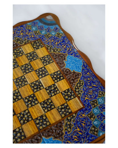Tazhib Chess & Backgammon Set – Indigo – Luxury Handcrafted Art by Pilardi