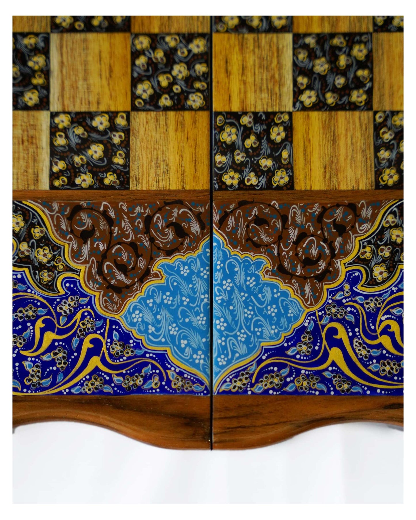 tazhib chess & backgammon set – indigo – luxury handcrafted art by pilardi