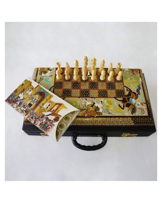 Polo Miniature Chess & Backgammon Set – Khatam Marquetry – Luxury Handcrafted Art by Pilardi