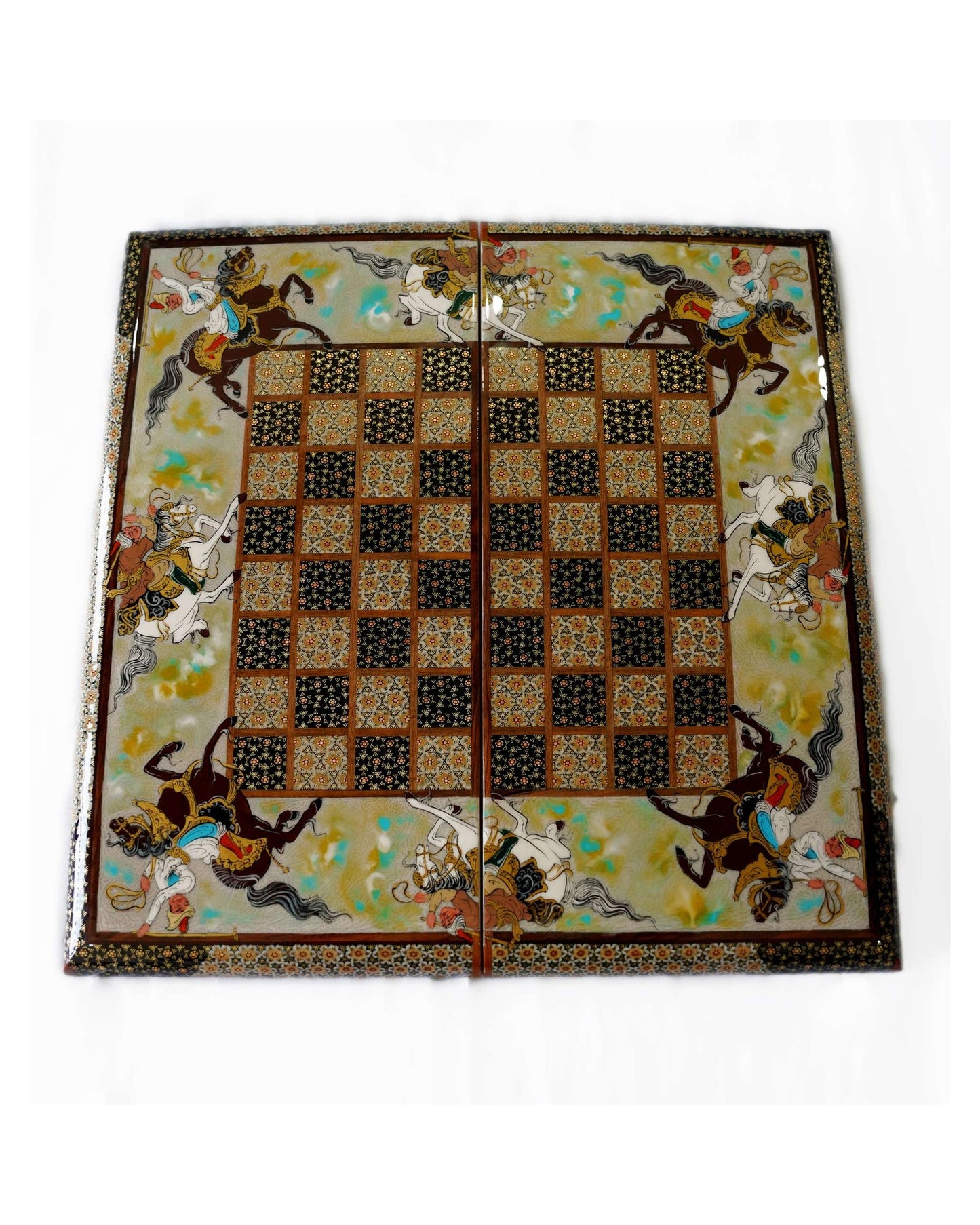 polo miniature chess & backgammon set – khatam marquetry – luxury handcrafted art by pilardi