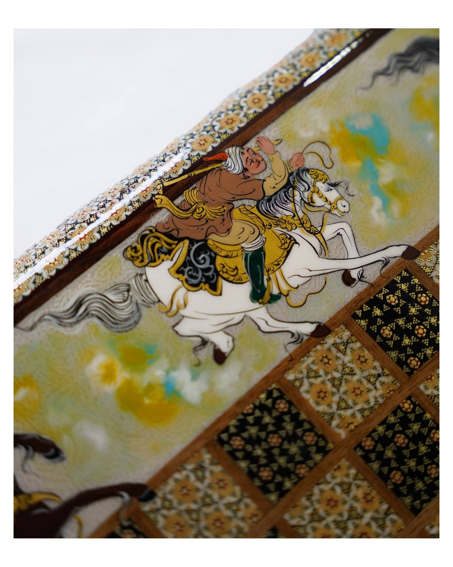 polo miniature chess & backgammon set – khatam marquetry – luxury handcrafted art by pilardi