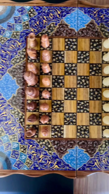 Tazhib Chess & Backgammon Set – Indigo