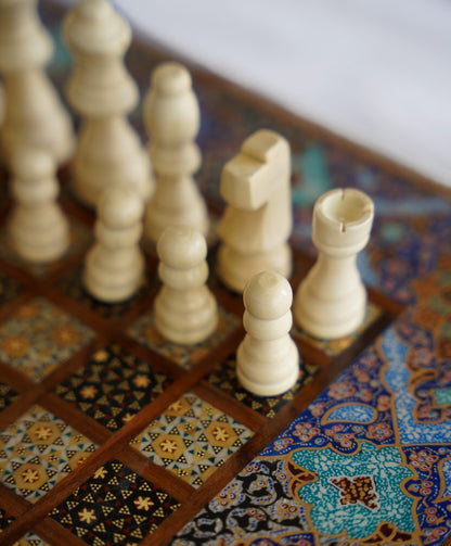 Compact Khatam & Tazhib Chess & Backgammon Set – 34 cm