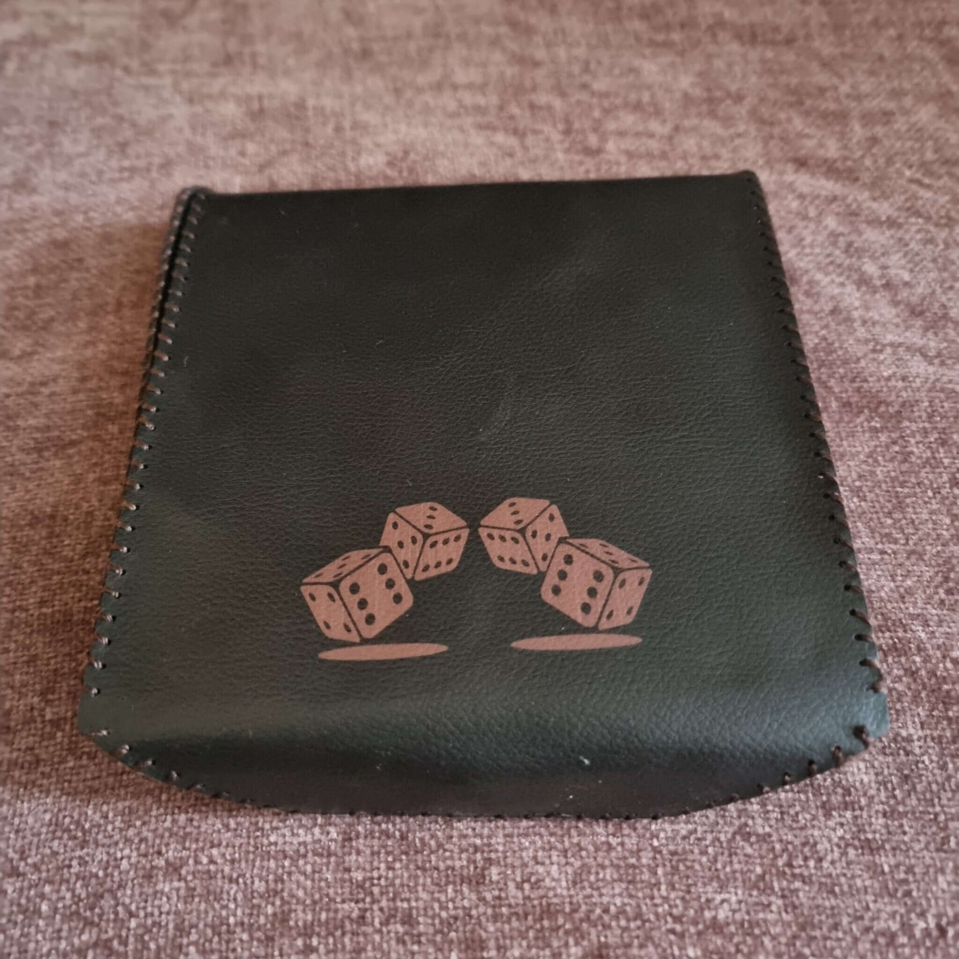 Premium Khatam backgammon checkers set leather dice bag with hand-stitched design.