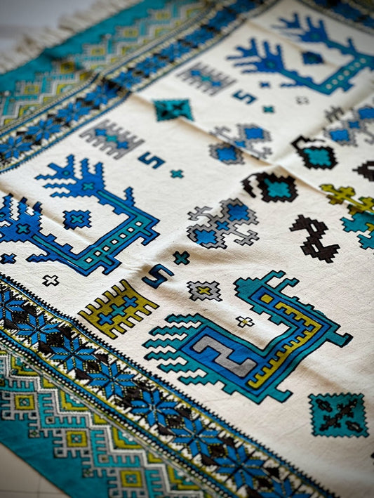 The Firouzeh Spread – Hand Block - Printed Textile 100×150 cm – Luxury Handcrafted Art by Pilardi